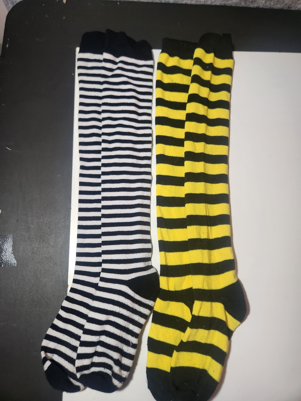 Striped Knee-High Socks - Black & White, Black & Yellow